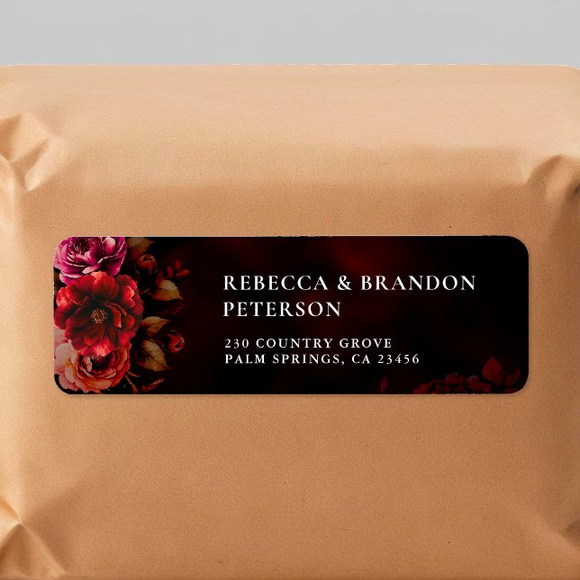 Chic gothic red moody red black floral wedding  label (Creator Uploaded)