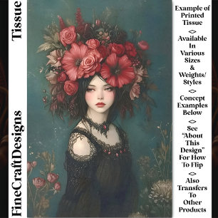 Chic Gothic Woman, Red Flowers Crown CP5 Decoupage Tissue Paper