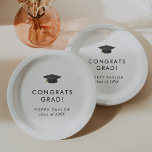Chic Grad Cap Congrats Grad Graduation Paper Plates<br><div class="desc">These chic grad cap congrats grad graduation paper plates are perfect for a modern grad party. The simple design features classic minimalist black and white typography with a black and gold watercolor graduation hat.

Personalize your paper plates with the name of the graduate and class year.</div>