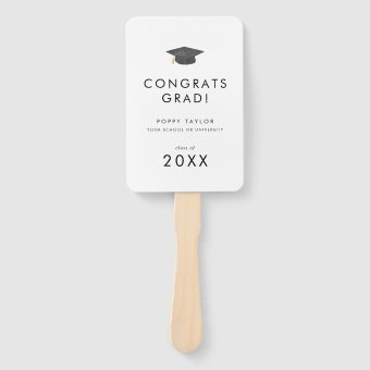 Chic Grad Cap Congrats Grad Photo Graduation Hand Fan | Zazzle