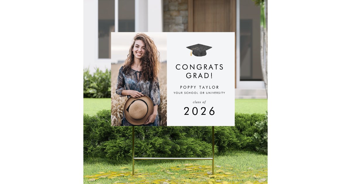 Chic Grad Cap Grad Photo Graduation Yard Sign | Zazzle