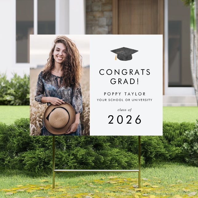 Chic Grad Cap Grad Photo Graduation Yard Sign (Chic Grad Cap Grad Photo Graduation Yard Sign)