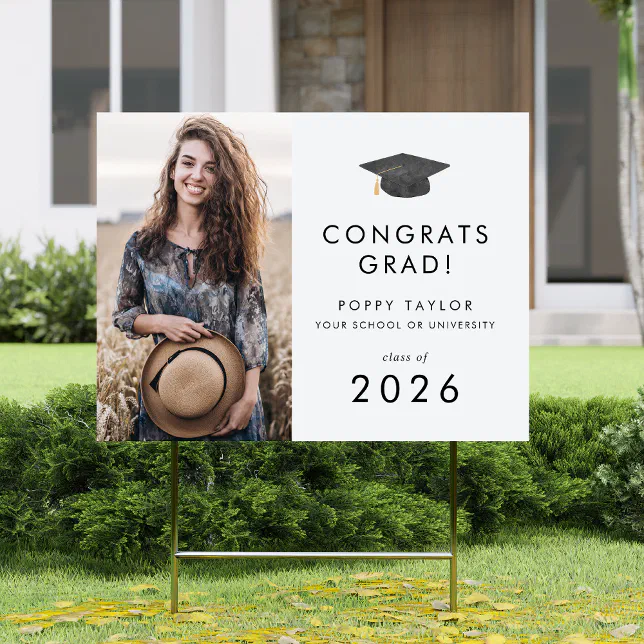 Chic Grad Cap Grad Photo Graduation Yard Sign | Zazzle