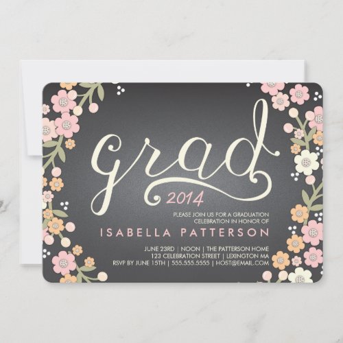 Chic Grad Chalkboard Floral Photo Graduation Personalized Invite