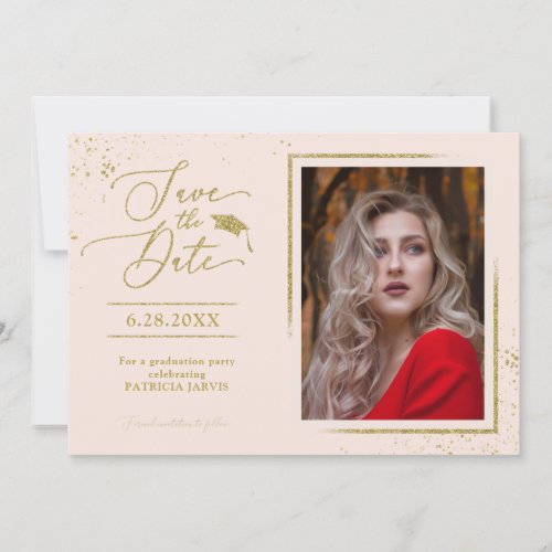 Chic Grad Party Save The Date Gold Glitter Photo Invitation