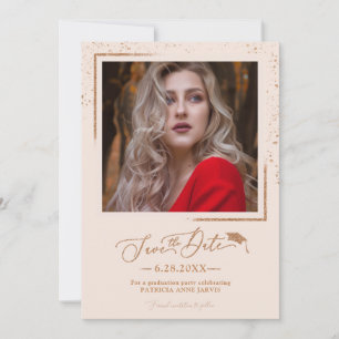 Chic Grad Party Save The Date Rose Gold Glitter Invitation