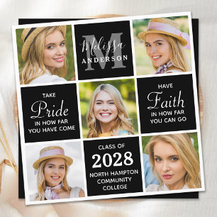 Chic Graduate 5 Photo Monogram Black Graduation Invitation