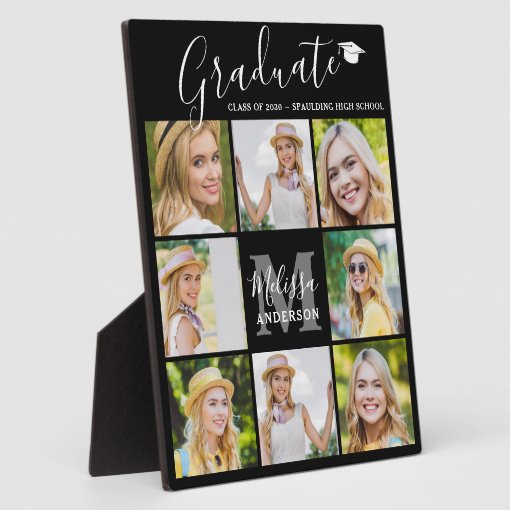 Chic Graduate 8 Photo Collage Black Graduation Plaque | Zazzle