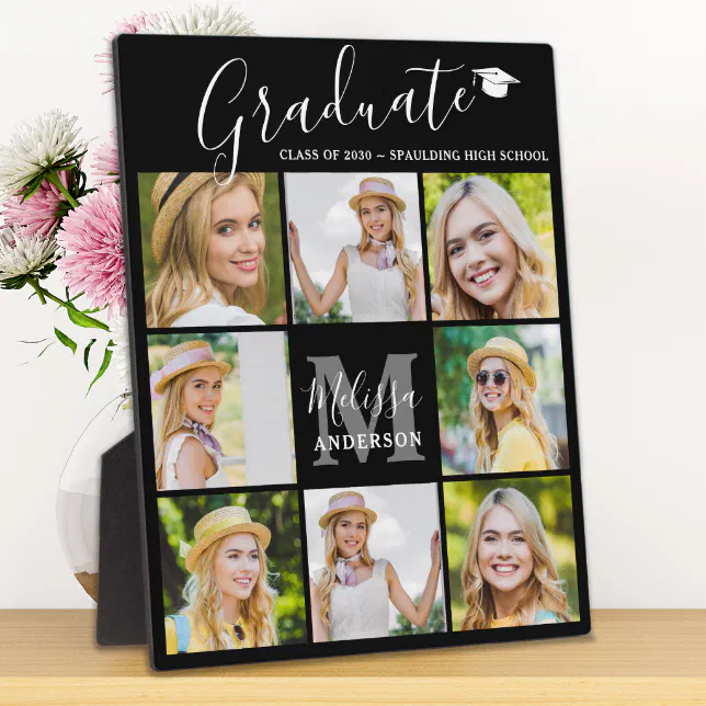 Chic Graduate 8 Photo Collage Black Graduation Plaque | Zazzle