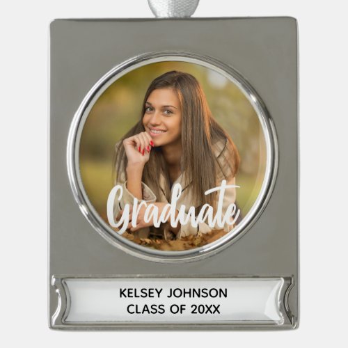 Chic Graduate Photo 2024 Graduation Christmas Silver Plated Banner Ornament