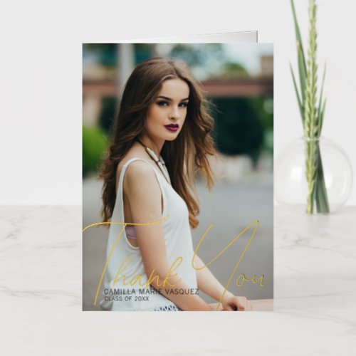 Chic Graduate Photo 2024 Graduation Thank You Gold Foil Greeting Card