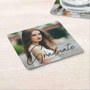 Chic Graduate Photo 2026 Graduation Party Square Paper Coaster