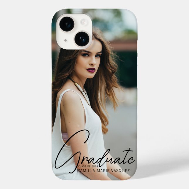 Chic Graduate Photo Black Script Graduation Case-Mate iPhone Case (Back)