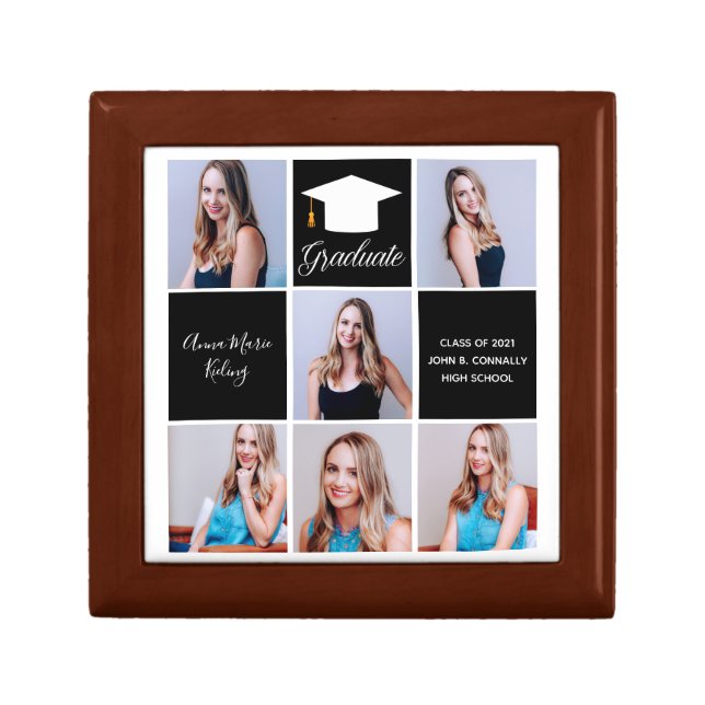 Chic Graduate Photo Collage Custom Graduation Gift Box (Front)