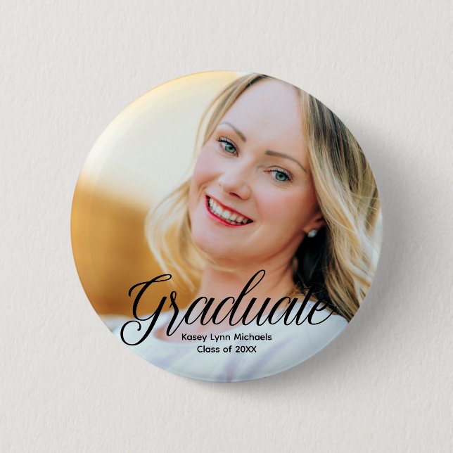 Chic Graduate Photo Custom 2024 Graduation Button (Front)
