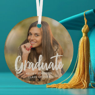Chic Graduate Photo Custom Graduation Christmas Glass Ornament