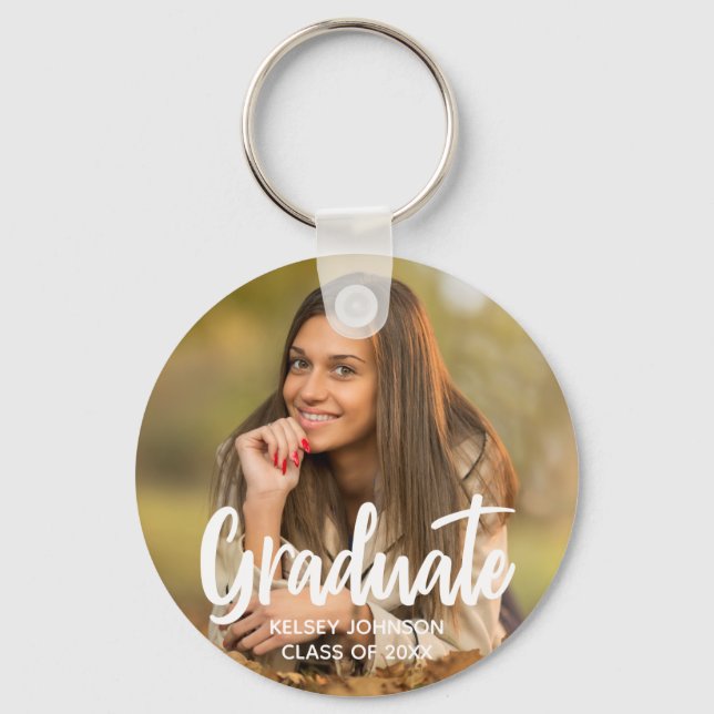 Chic Graduate Photo Customized Graduation Keepsake Keychain (Front)