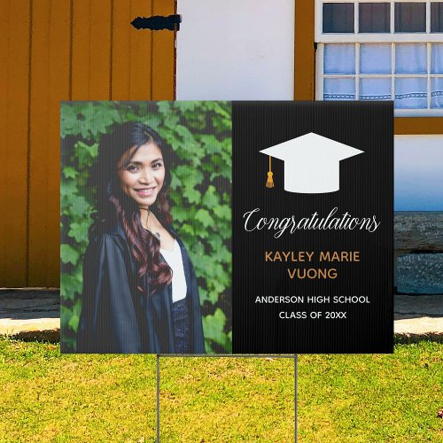 Chic Graduate Photo Graduation 2024 Black Yard Sign