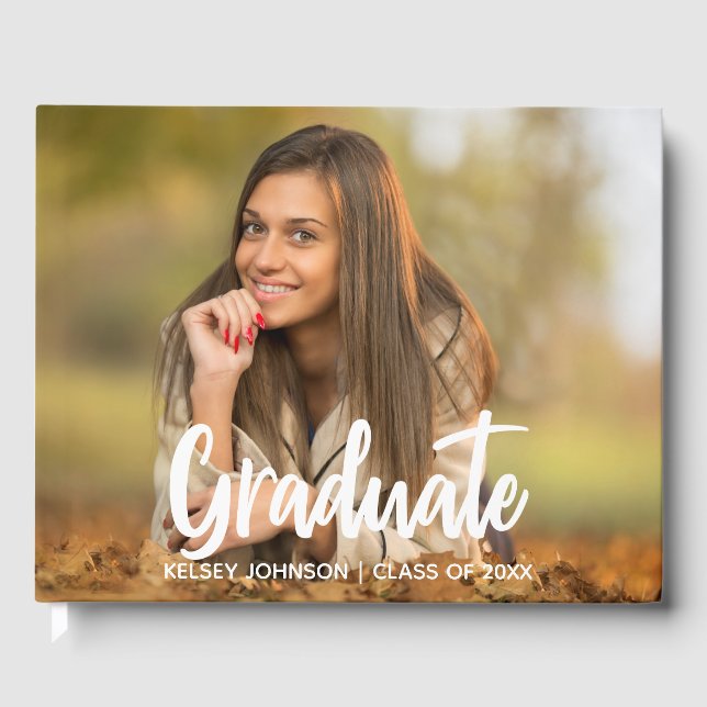 Chic Graduate Photo Modern Custom Graduation Guest Book (Front)