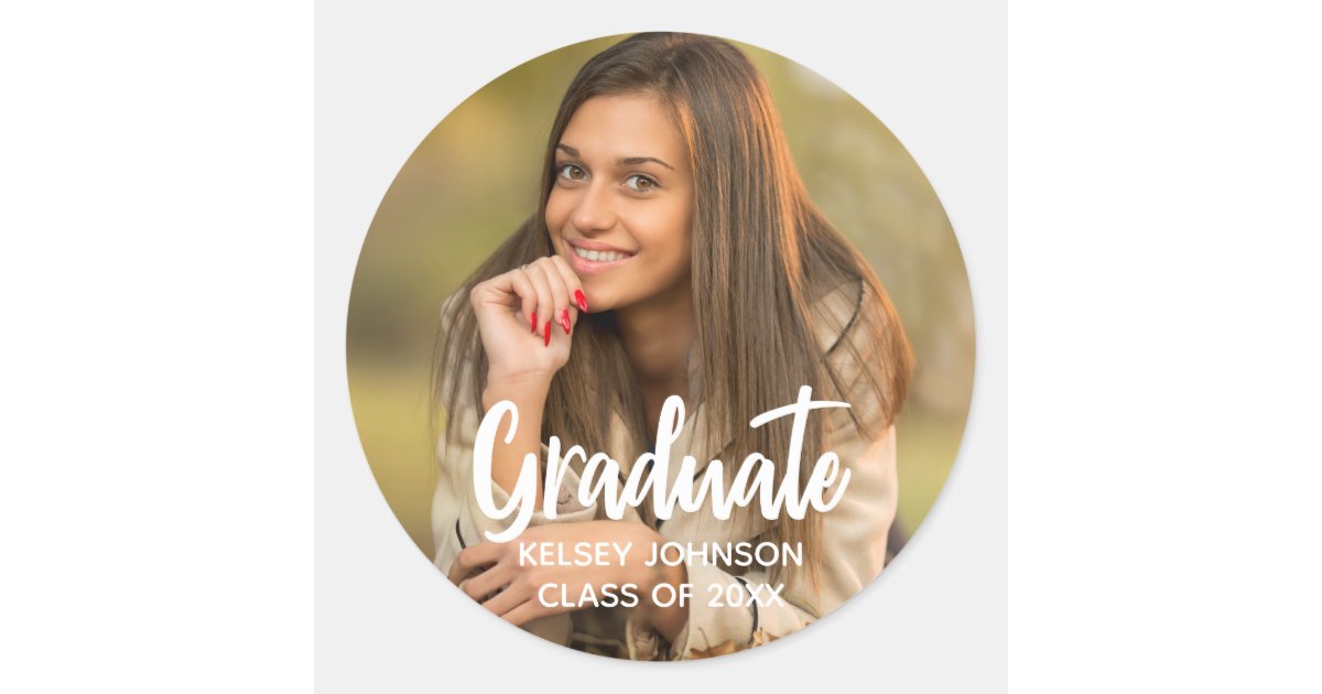 Graduate Photo Sticker Chic Graduate Photo Modern Custom Graduation Party Classic Round ...