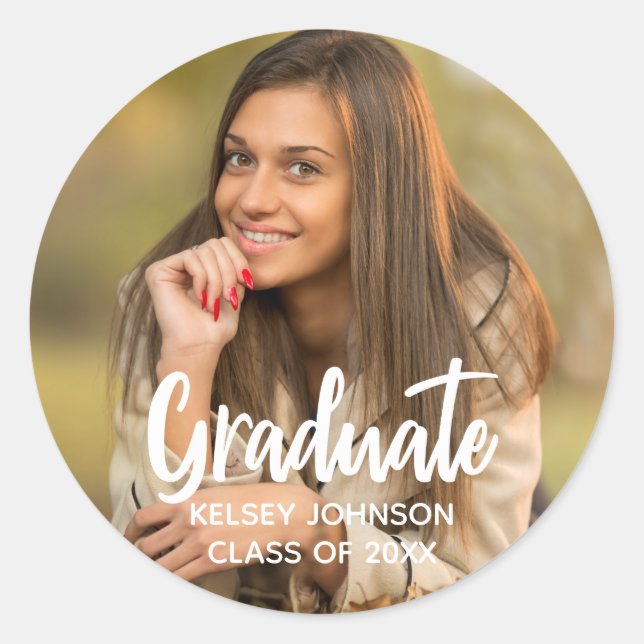 Chic Graduate Photo Modern Custom Graduation Party Classic Round Sticker (Front)