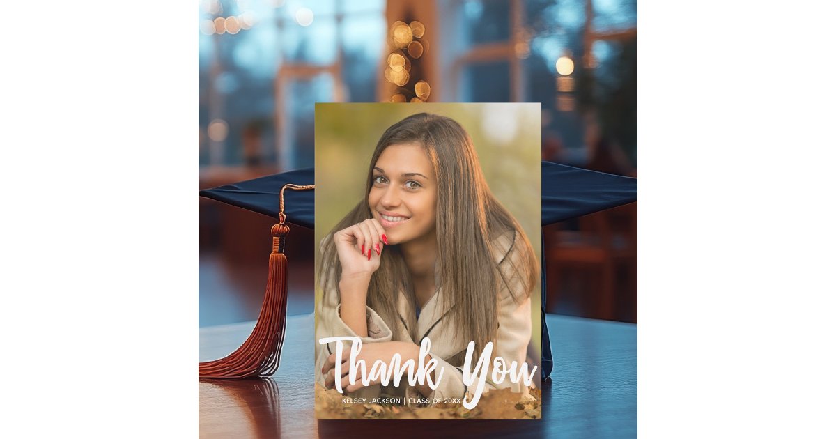 Chic Graduate Photo Modern Custom Graduation Thank You Card | Zazzle