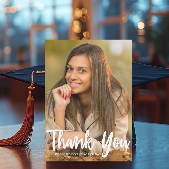 Chic Graduate Photo Modern Custom Graduation Thank You Card (Creator Uploaded)
