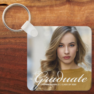 Chic Graduate Photo Personalized 2025 Graduation Keychain