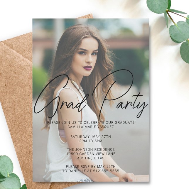 Chic Graduate Photo Text Overlay Graduation Party Invitation (Creator Uploaded)