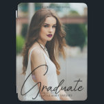 Chic Graduate Photo Trendy Script 2024 Graduation iPad Air Cover<br><div class="desc">This chic graduation iPad cover features sophisticated handwritten black script over a trendy full photo of your graduate. Customize this grad tablet case gift with your high school,  college,  or university full photograph and your name.</div>