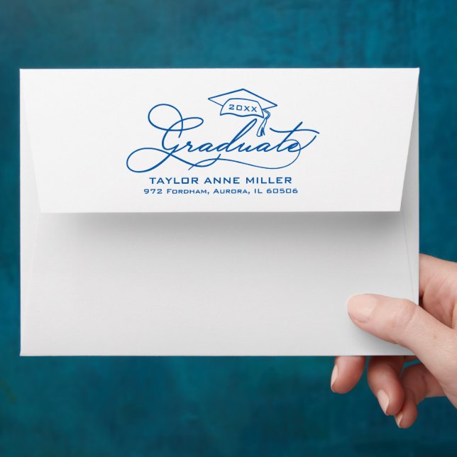 Chic Graduate Script Blue Return Address Envelope (Hand)