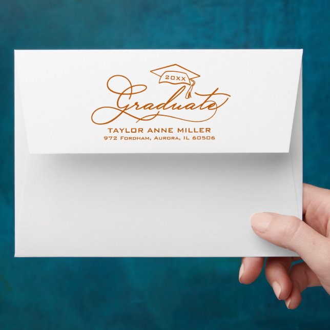 Chic Graduate Script Burnt Orange Return Address Envelope (Hand)