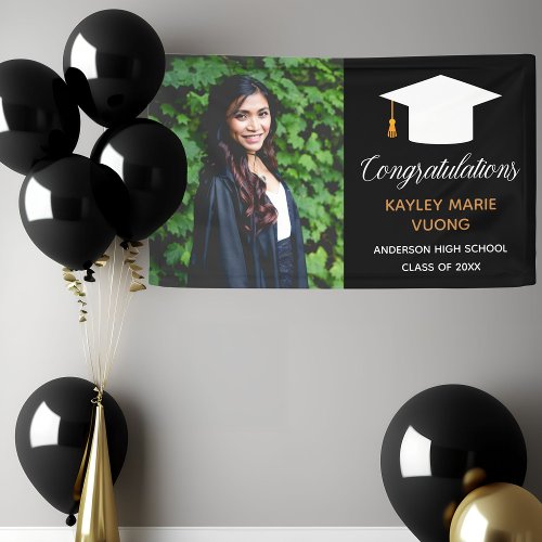 Chic Graduate Senior Photo Black Graduation Party Banner