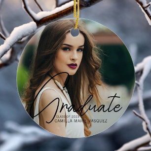 Chic Graduation 2 Photo Keepsake Christmas Ceramic Ornament