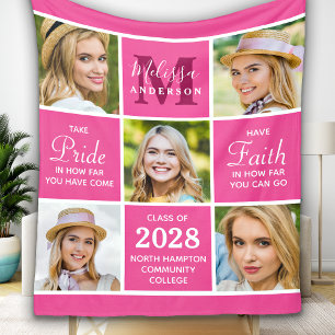 Chic Graduation 5 Photo Collage Pink Graduate Fleece Blanket