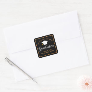 Chic Graduation Black Gold Custom Graduate Square Sticker