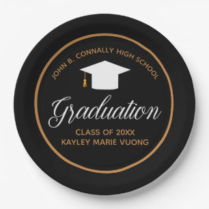 Chic Graduation Black Gold Customizable Party Paper Plates