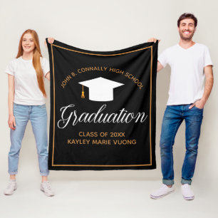 Chic Graduation Black Gold Personalized 2024 Gift Fleece Blanket
