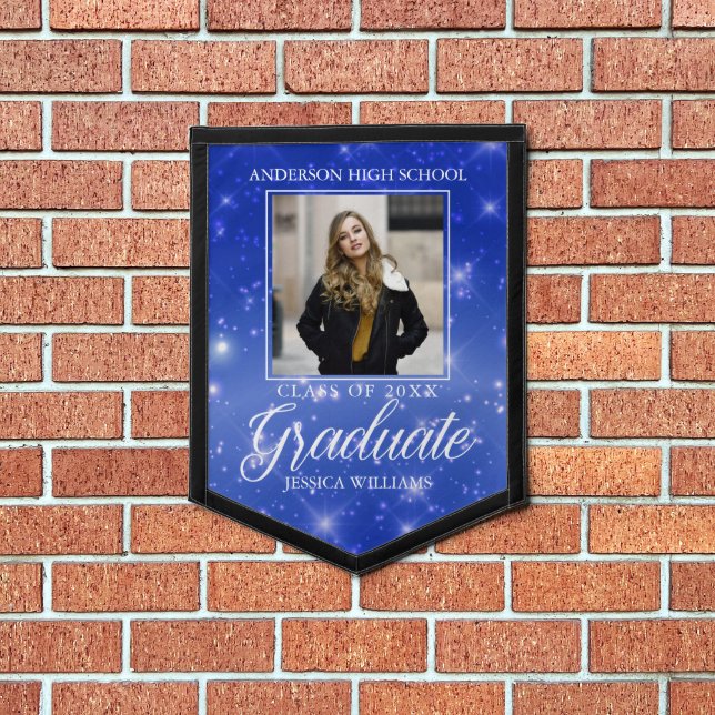 Chic Graduation Blue Sparkle Graduate Photo Pennant (Insitu 1)