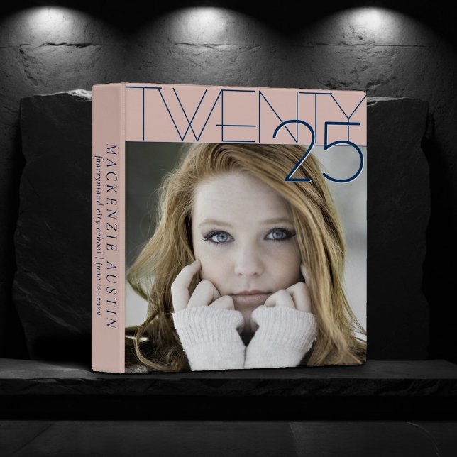 Chic Graduation | Blush Pink Navy Photo Scrapbook 3 Ring Binder (Creator Uploaded)