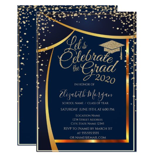 Chic Graduation Cap Diamonds Navy Blue Graduation Invitation | Zazzle.com