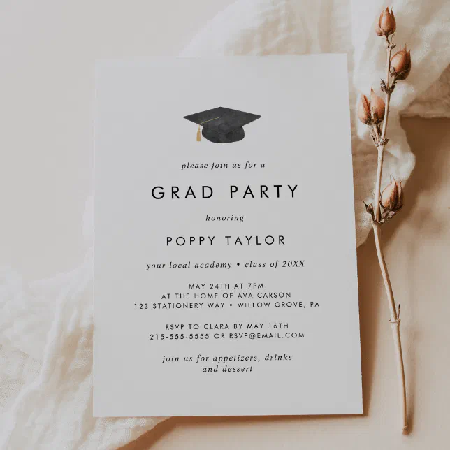 Chic Graduation Cap Grad Party Invitation | Zazzle