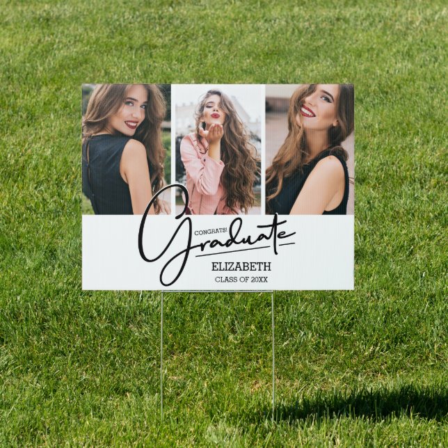 Chic Graduation Congratulations 3 Photo Yard Sign (Insitu)
