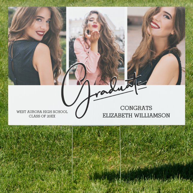 Chic Graduation Congratulations Black 3 Photo Yard Sign (Insitu)