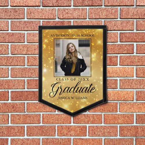 Chic Graduation Gold Sparkle 2024 Graduate Photo Pennant