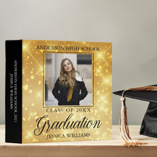 Chic Graduation Gold Sparkle Graduate Photo Album 3 Ring Binder