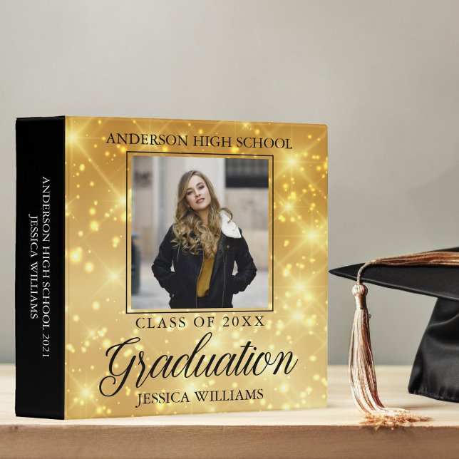 Chic Graduation Gold Sparkle Graduate Photo Album 3 Ring Binder (Creator Uploaded)