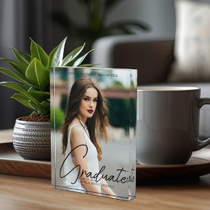 Chic Graduation Handwritten Black Script Overlay Photo Block