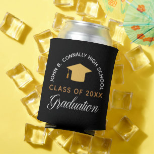 Chic Graduation Party Black Gold Custom 2024 Can Cooler