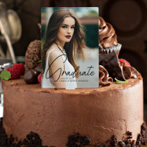 Chic Graduation Party Trendy Script Overlay Photo Cake Topper